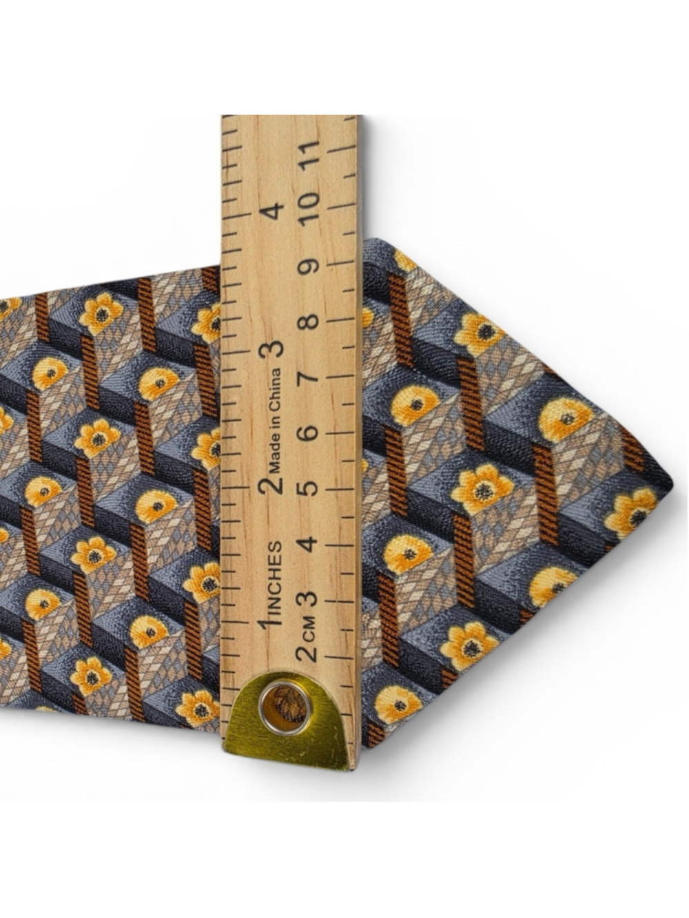 Ermenegildo Zegna Silk Tie Gray Gold Geometric Floral Italian Designer Tie - Picture 8 of 8